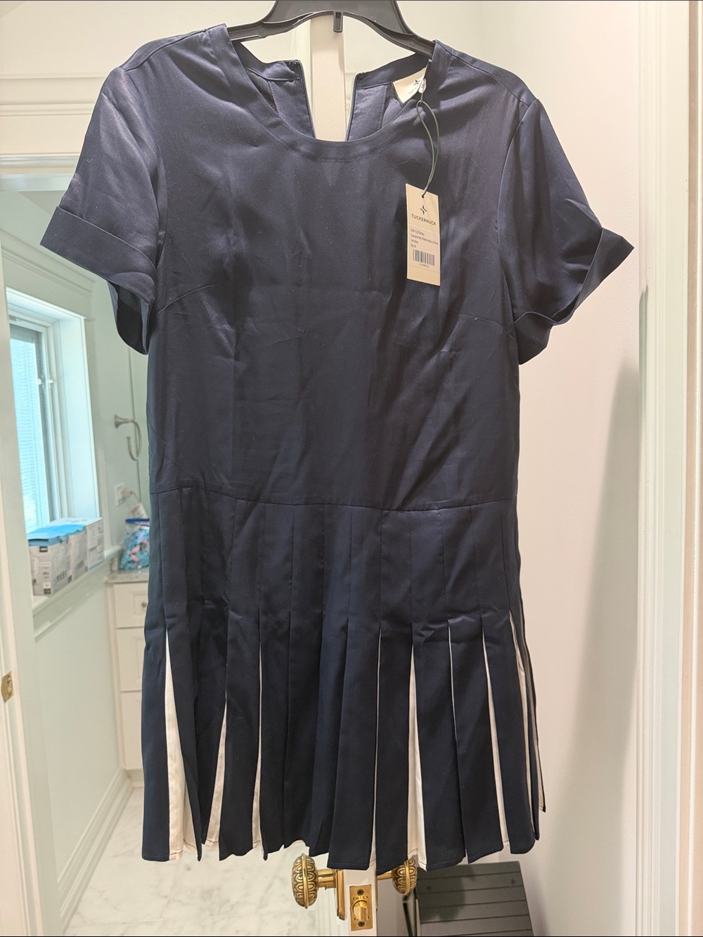 Tuckernuck Navy Dress with White Pleat Insets